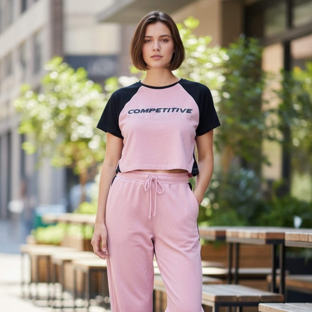 Fashion Nova Pink & Black 'Competitive' Two-Piece Track Set